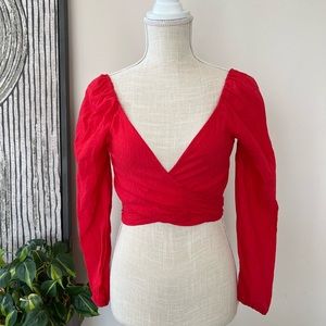 Zaful Womens Red Crop Top Tie Front Long Sleeve Shirt NWT. Size Small